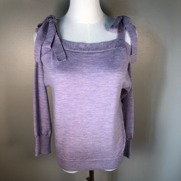 J Crew 100% Merino Wool Cold Shoulder Lavender Sweater Size S - Picture 1 of 8